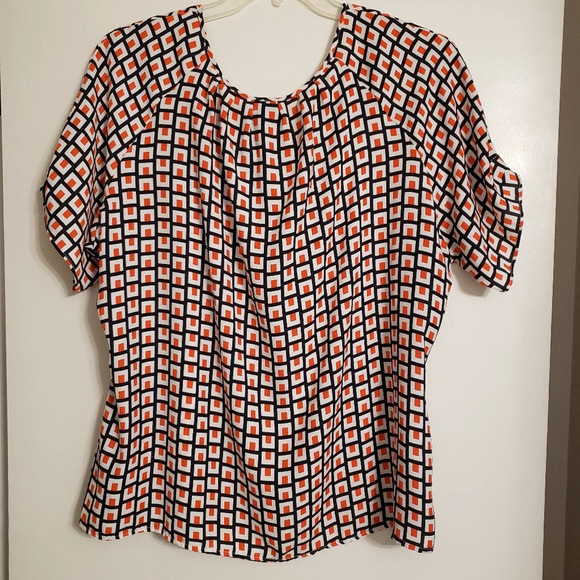 Short Sleeve Geometric Square Blouse Womens Plus 3X Worthington - Picture 4 of 10